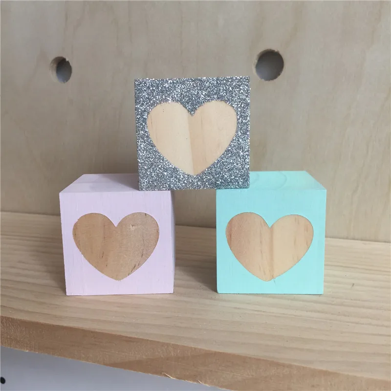 1pc Baby Crib Toy Wooden Heart Block Decoration For Baby Room Non