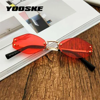 

YOOSKE Fashion Small Sunglasses Women Cat Eye Sun Glasses Men Feshion Metal Frame Red Sunglasses Prismatic Vintage Shape