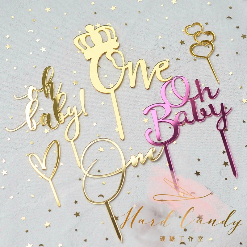 2 шт золотой розовый акриловый &quotOne&quot Oh Baby &quotторт Топпер для украшения вечеринки