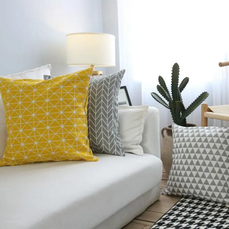 Желтый чехол для подушки геометрический Диванный шезлонг наволочка 60 см almofada funda cojines Современный серый домашний декор