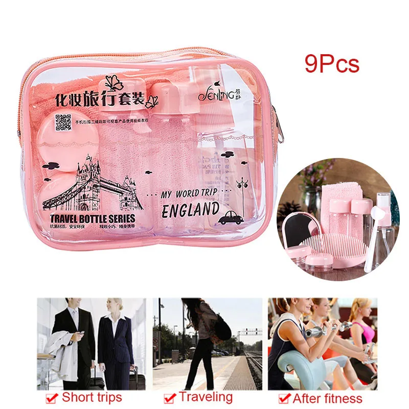 

9Pcs/set Makeup Spray Bottles Kits Shampoo Cream Lotion Container Bottle Towel Travel Set with Pouch Travel Makeup Tool Set HB88