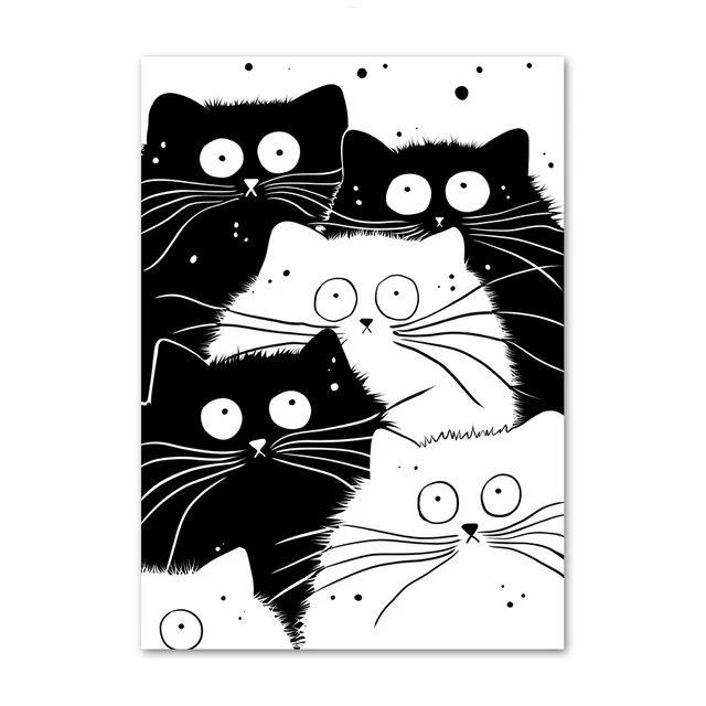 Модульная картина настенная художественная нордическая черно-белая Kawaii Кошка Животное Печать на холсте плакат цитаты картина прикроватный фон домашний декор - Цвет: Nordic ZZ12976-05