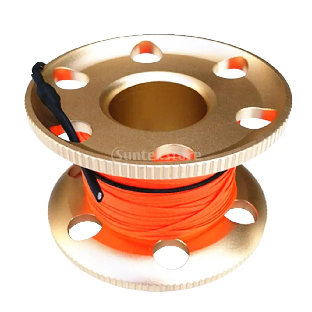 Scuba Diving Aluminum Alloy Finger Spool Guide Line Reel + 30m High Visibility Line & 10cm Stainless Steel Double End Bolt Snap