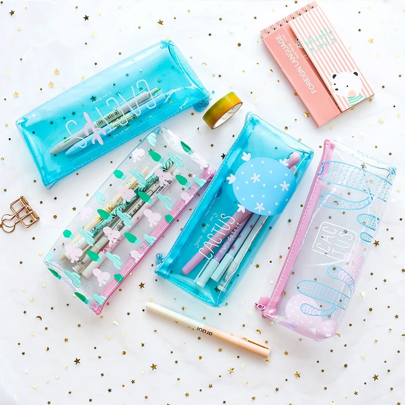 

1pc Cute Cactus Pencil Case Kawaii Transparent Pencil Box Stationery Estuches Chancery School Pencilcase Pen Bag Stationery Gift