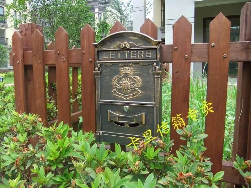 Солнечный узор Бронзовый почтовый ящик винтажный литой алюминиевый настенный почтовый ящик почтовая коробка с 2 замками