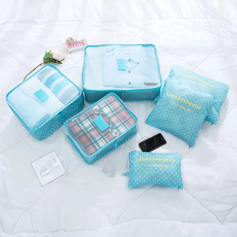 

PACGOTH Portable Korean Style Nylon Solid Luggage Organizer Folding Packing Organisers Travel Accessories Storage Bag 6 PCs/1Set