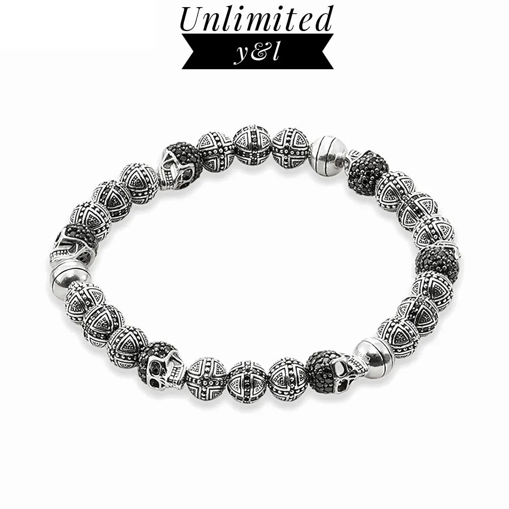 

Skull Cross Strand Bracelets Punk Style Skeleton Beads Bracelets for Cool Men and Women Zirconia Silver Fashion Jewelry Gifts
