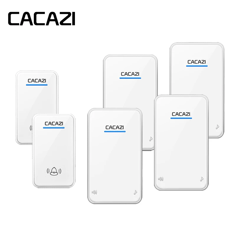 

CACAZI Wireless Waterproof Doorbell Battery Button 48 Rings 6 Volume LED Receiver EU Plug 300M Remote Smart Household Call Bell