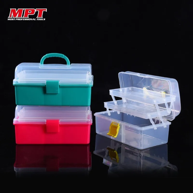  Transparent Plastic Three-layer Folding Toolbox Hardware Accessories DIY Tool Box Cosmetics Organiz