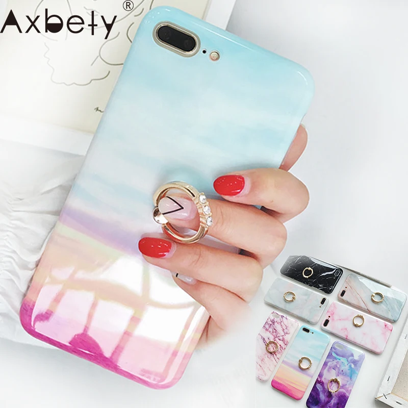 

AXBETY For iPhone XS Max/XR For iPhone 7 Plus 8 6s 6 Plus Fashion Marble ring Kickstand Soft silicon Phone Cover For iPhone8