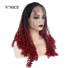 V'NICE черный Омбре Красный синтетический парик фронта шнурка для черных женщин африканские американские плетеные искусственные волосы косички фронтальные парики