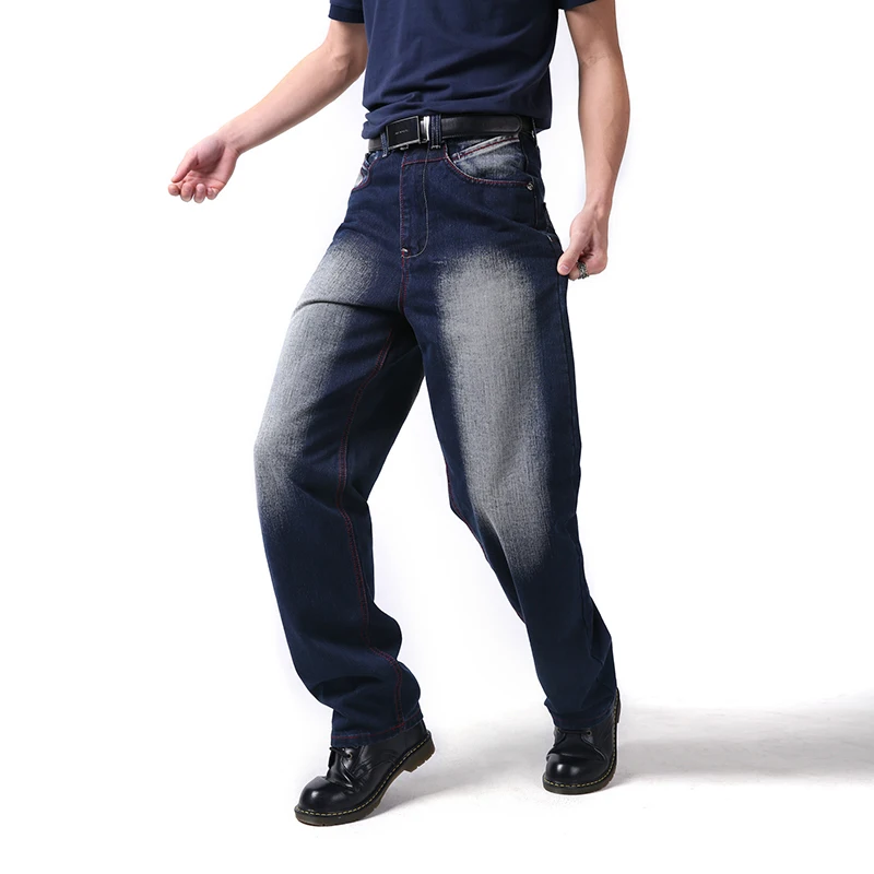 Классные хип-хоп мужские джинсы размера плюс 30-46 кислотные вымытые винтажные Ретро выцветшие цвета Свободные мешковатые джинсовые штаны джинсы для хипстера