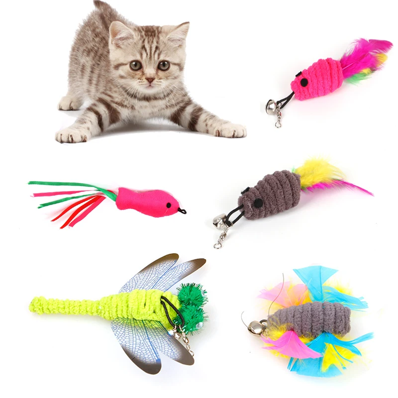 

1PC Cat Toys Feather Replacement Refills For Cat Toy Teaser Wand Cat Catcher Refill Mouse Dragonfly Fish Shape Pole Pet Toys