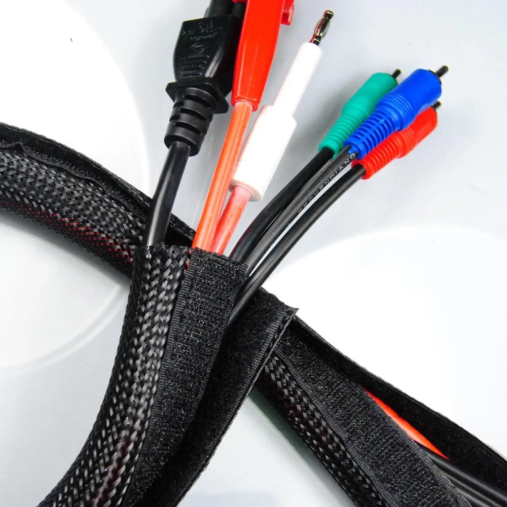 3/" ID 19 мм черная оплетка" флексо "с крючком и петлей плетеный рукав обмотка кабеля размер 19 мм