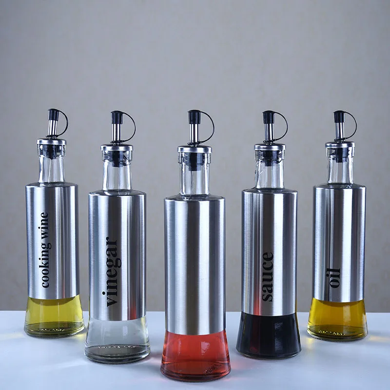 Home Stainless Glass Steel Containeroil Storage Pot Grease Nozzle Soy Sauce Bottle Seasoning Bottle Kitchen Items Accessories