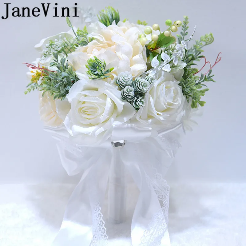 JaneVini розовая роза Articielle Свадебные цветы Свадебные букеты Искусственные Броши для женщин королевский синий Свадебный букет невесты держатель
