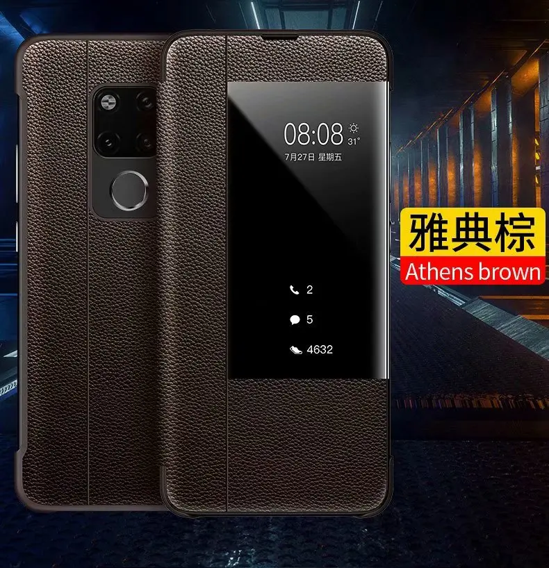 

For Huawei Mate 20 Pro Case Luxury Leather Flip With Window Protective Back Cover for huawei mate 20X mate20 bag housing