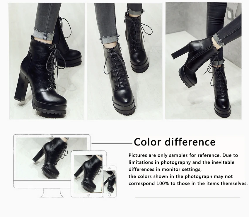 QUTAA/; женские ботильоны; женские мотоциклетные ботинки черного цвета на высоком квадратном каблуке со шнуровкой и острым носком на платформе; размеры 34-43