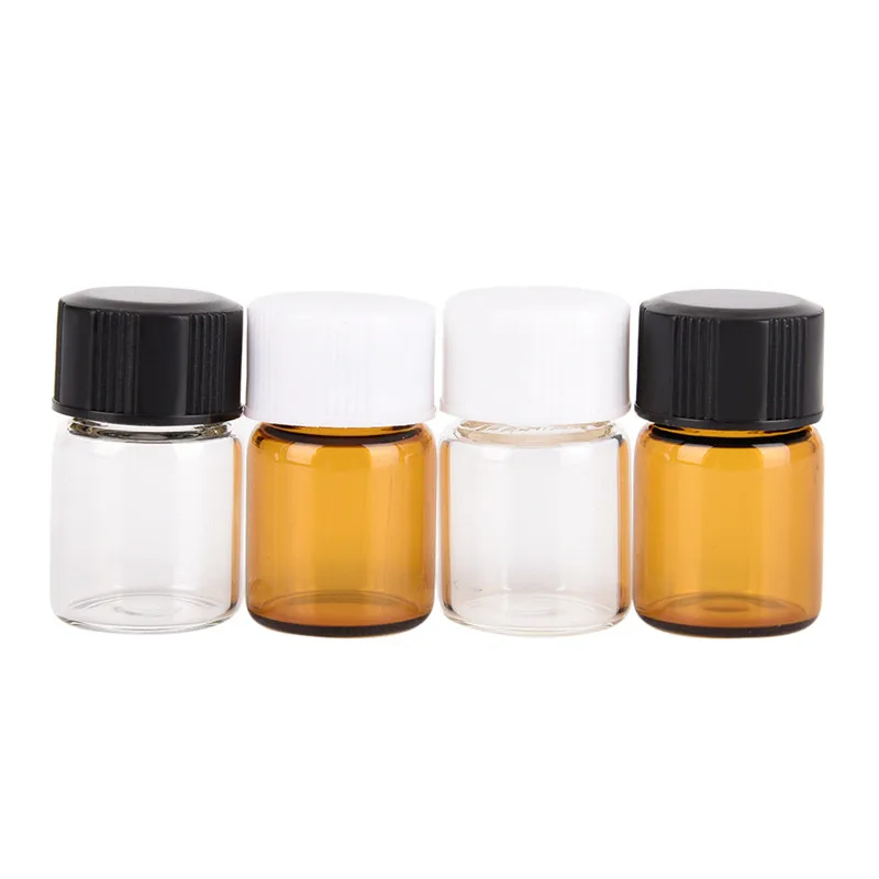

5pcs 2ml Travel Mini Amber Glass Bottle With Screw Cap Orifice Reducer And Cap Small Essential Oil Vials Makeup Accessories