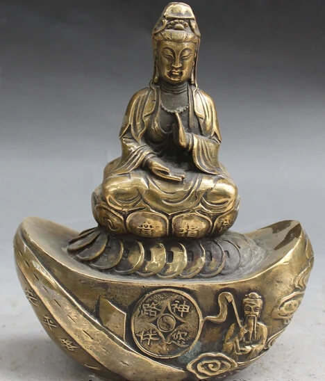 

zhu668819+++8"Chinese Bronze Wealth Yuanbao Double Face Kwan-yin Guan Yin Bodhisattva Statue