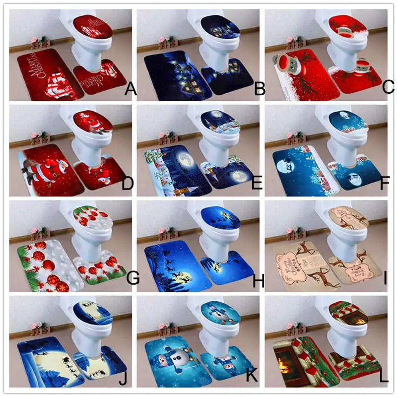3PCS Home Christmas Toilet Foot Pad comfortable Seat Cover Radiator Cap Bathroom Sets good slip resistance #2o18#f (5)