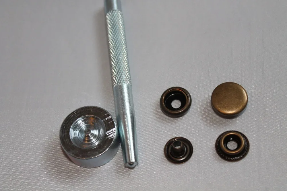 

20 x 15mm Large Antique Brass Press Studs & Fixing Tool Set/Kit Heavy Duty