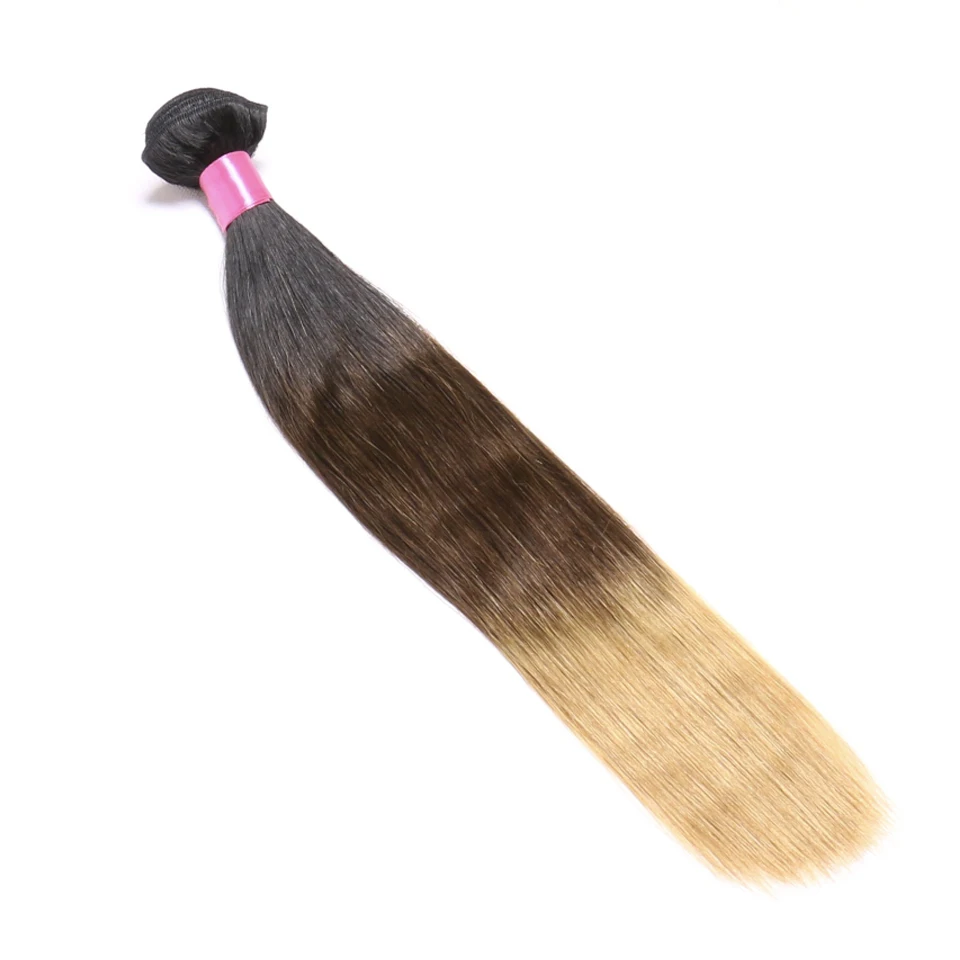 Chloe Hair Color 1B/4/27 Brazilian Straight Hair Weave 1 Piece Ombre Extensions Three Tone No Remy Bundles 10-26inch