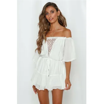 

Women's Summer Holiday Playsuit One Slash Lace-up Ladies Beach Style Jumpsuit Fashion High Street Plasuits S - XL