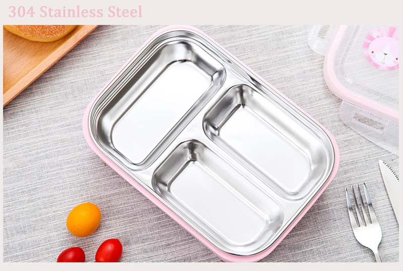 TUUTH 304 Stainless Steel Lunch Box for Kids 3 Grids Water Injection Insulation Portable Food Container Box For Kids Picnic School A6