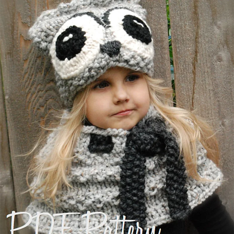 

Cute Animal Owl Kids Winter Hats Girls Boys Children Crochet Warm Cap Scarf Set Baby Bonnet Cartton Cute Owl Hat for Girl Boy
