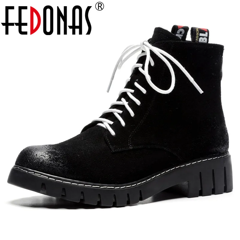 

FEDONAS Brand Women Cow Suede Ankle Boots Corss-tied Autumn Winter Short Martin Shoes Woman High Heels Motorcycle Boots