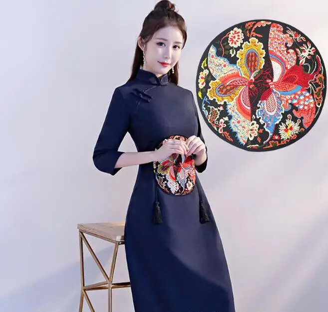 

Round butterfly national wind clothes embroidery subsidy large cloth stickers Chinese style cheongsam clothing accessories