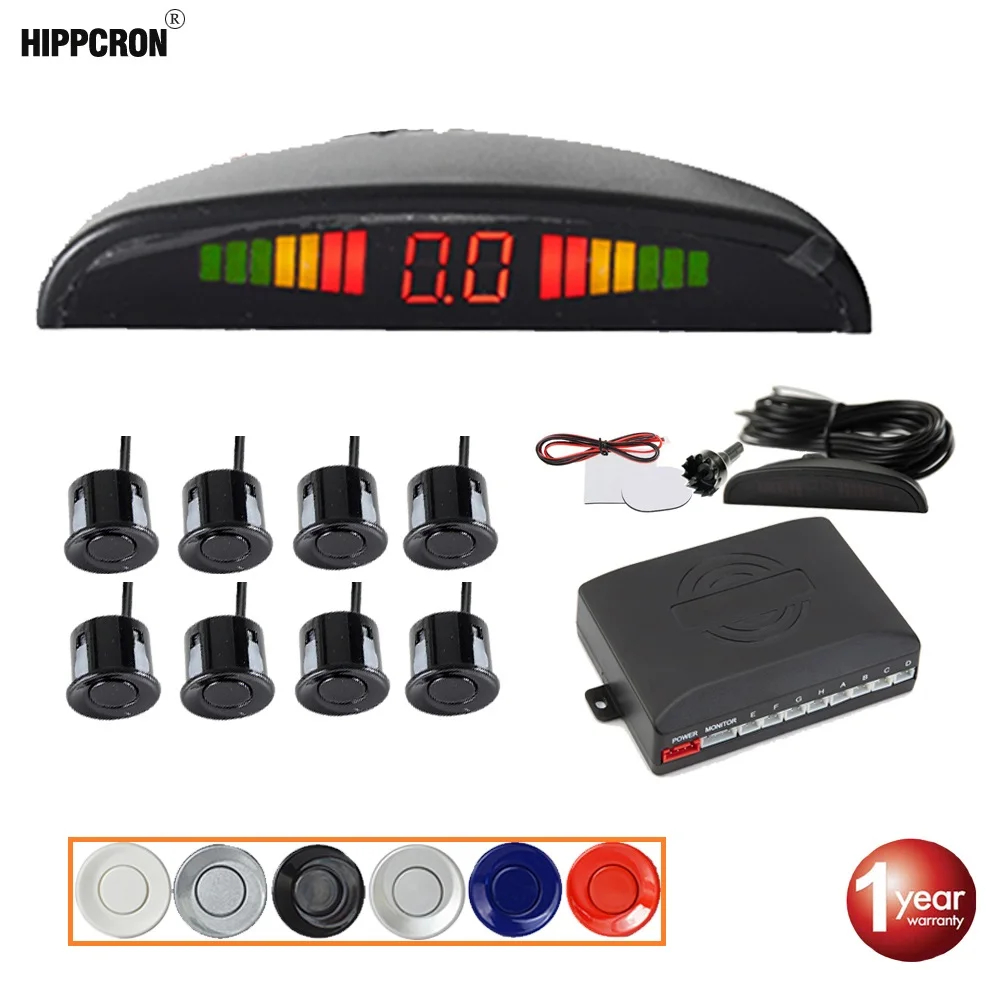 

Hippcron Car Parking Sensor Kit 8 Sensors 22mm Backlight LED Display Reverse Backup Radar Monitor Detector System 12V 6 Colors