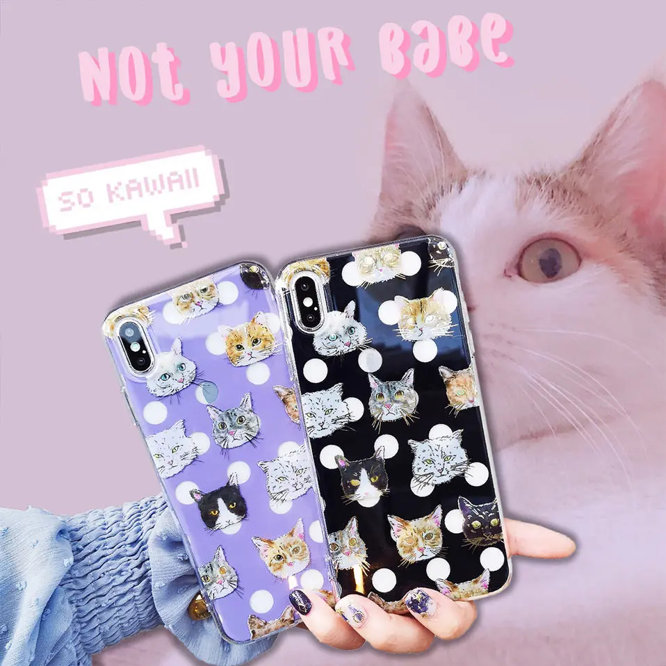 Милый Кот Чехол для телефона iPhone 6 6S 7 8 плюс X ТПУ XR XS MAX Капа принципиально