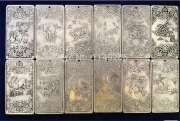 

Crafts statue Chinese Twelve Zodiac tibet Silver Bullion thanka amulet Coin
