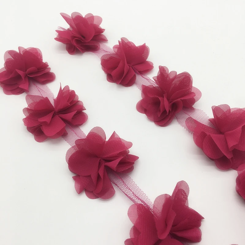 13 шт./ярд 3D легкий розовый шифоновый кластер Цветы свадебное платье ткань кружева Отделка Ткань DIY шитье