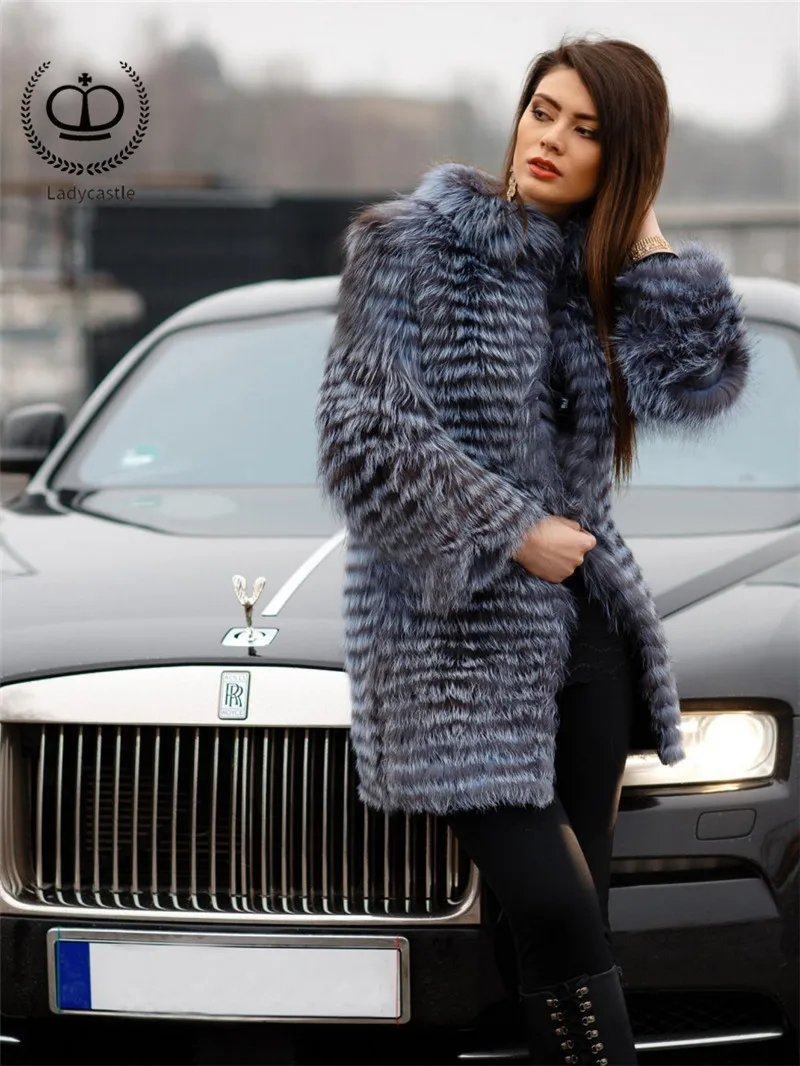 Cheap 2018 New Real Sliver Fox Fur Coat With O-Neck Collar Long Jacket Big Size For Women Down Fox Fur Coat From Natural Winter FC-044 11