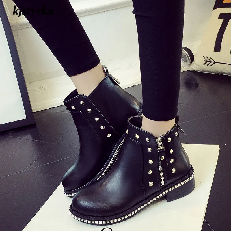 kjstyrka brand design botines mujer 2018 simple comfortable winter keep warm rivets ankle boot women fashion