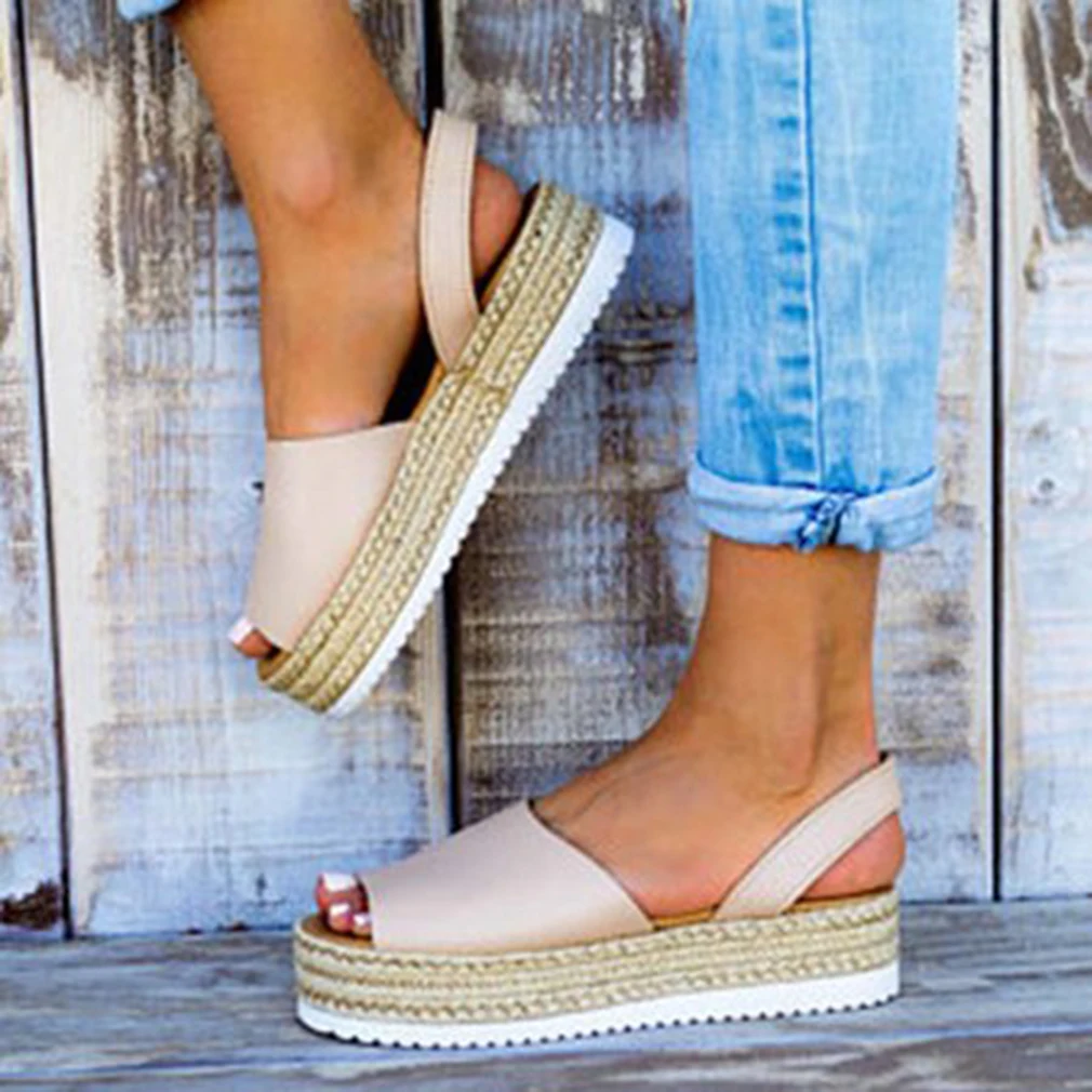 

Platform Sandals Women's Shoes Ladies Summer Sandals Woven Espadrilles Shoes Thick-Bottom Sandalias Wedge Heels Shoes Mujer