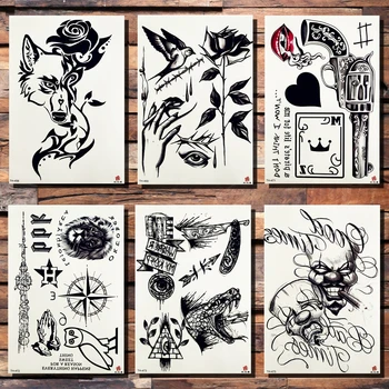 

FANRUI Wolf Rose Smoke Sexy Lip Temporary Tattoo Sticker Triangle Gun Clown Mask Love Fake Tattoos Body Art Arm Black Tat