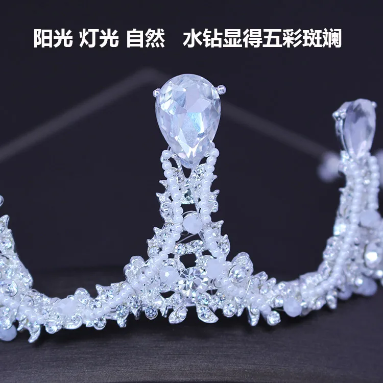 Royal Girl Cake Topper Handcrafted Tiara Silver Rhinestone & Imitation Pearls Crown Accessories 3 Pcs Set (2)