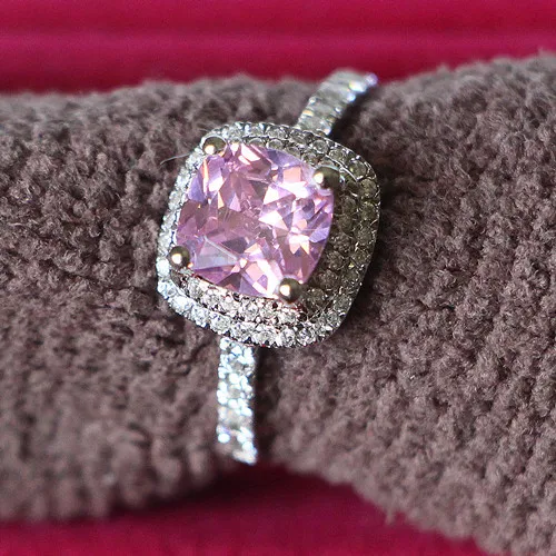

Solid 14K White Gold 585 Women Ring 1CT Cushion Cut Pink Diamond Anniversary Ring Xmas Gift Gold 14K Jewelry for Her