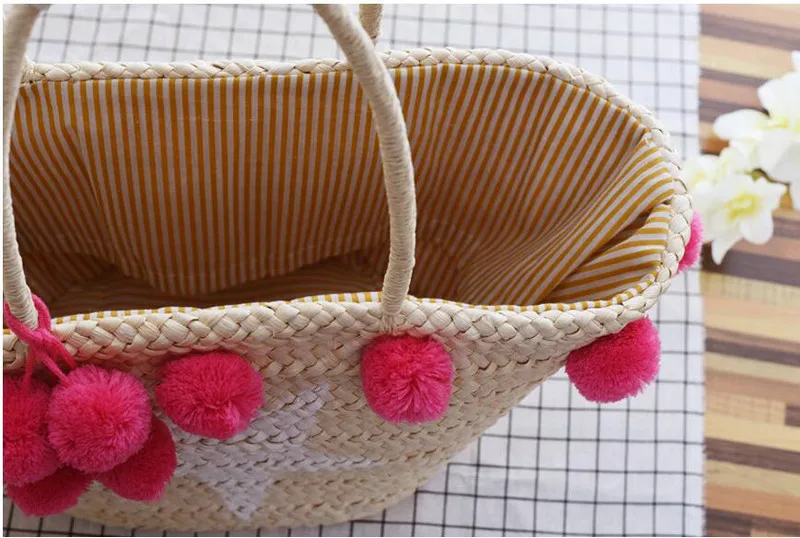 Rdywbu BIG STAR STRAW SHOULDER BAGS WITH POMPON - Bohemian Women's Summer Handmade Beach Tote Handbag Woven Travel Bolsos B194 wristlets for man