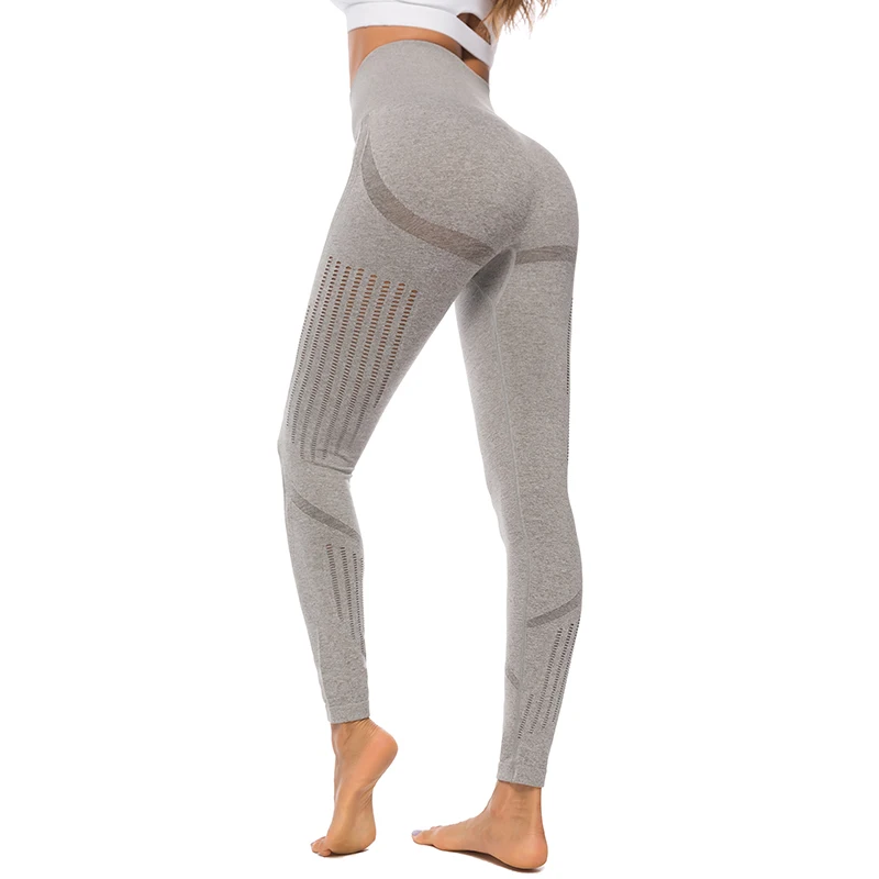 Сексуальные женские бесшовные брюки, леггинсы для фитнеса, одноцветные леггинсы с эффектом пуш-ап, леггинсы для тренировок, спортзала, джеггинсы с высокой талией, леггинсы - Цвет: 6022 Gray