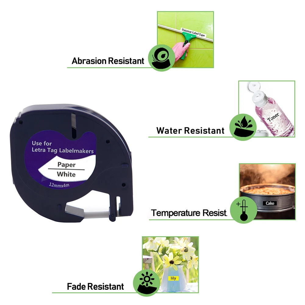 Absonic 3 шт. совместимый с dymo Letratag бумажная этикетка лента 91200 91220 черный на белом 12 мм