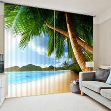 New Cafe Office 3D Blackout Curtains Sea View of the Beach Coconut Trees Pattern Fabric Children Bedroom Curtain for Living Room