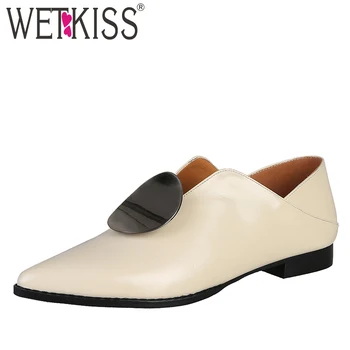 

WETKISS Genuine Leather Pumps Women Pointed Toe Footwear Low Heels Buckle Shoes Female Casual Mules Shoes Woman Spring 2019 New