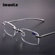 Imwete, мужские, женские, алюминиевые, металлические, без оправы, очки для чтения, прозрачные, зеркальные очки, мужские, деловые, безрамные, очки для чтения