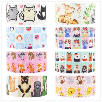 

Q&N 16mm 22mm 25mm 38mm 50mm 75mm cute animal cartoon printed grosgrain/FOE ribbon Wedding Accessories DIY handmade material