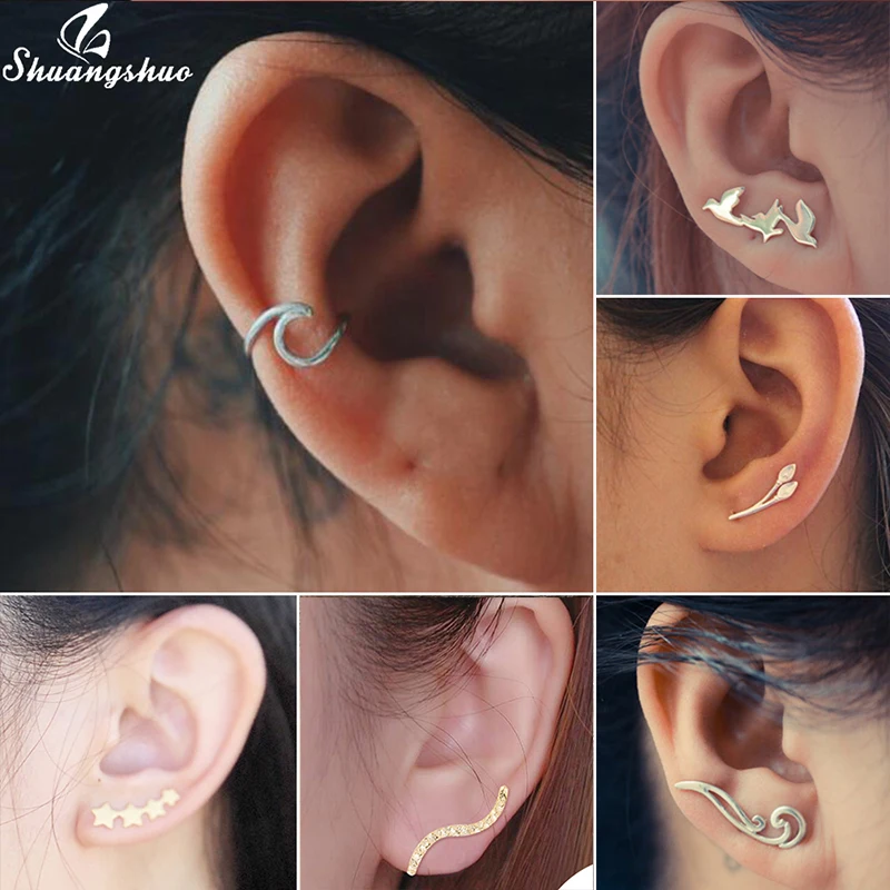 Yiustar Fashion Sea Wave Ear Climbers Earrings for Women Twisted Cuff Conch Piercing Earings Pendientes Boho Jewelry | Украшения и